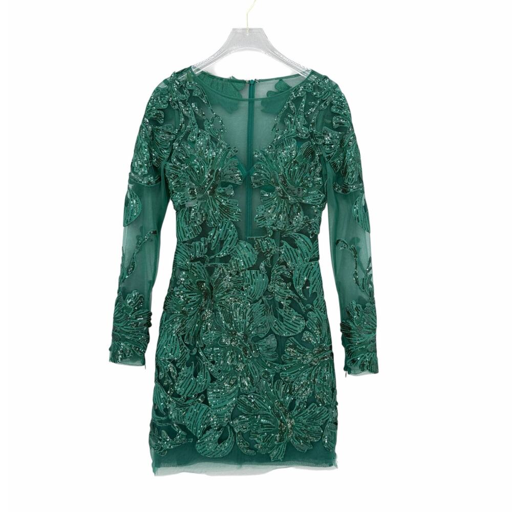 Jovani NWT Emerald Green Sequin Sheer Mesh Long Sleeve Prom Cocktail Dress 62811